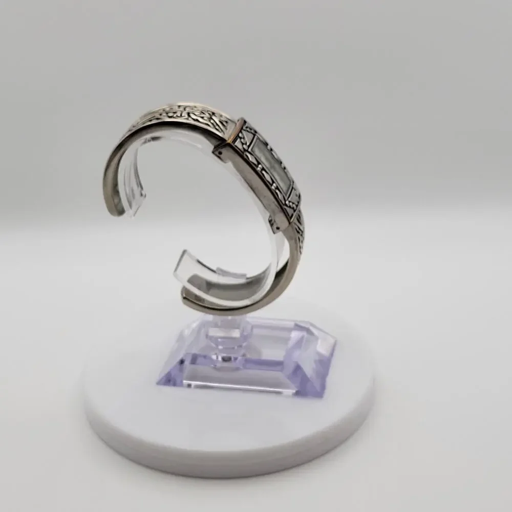 Geneva Platinum Cuff Watch Mother of Pearl Dial Silver Western Engraved New BAT